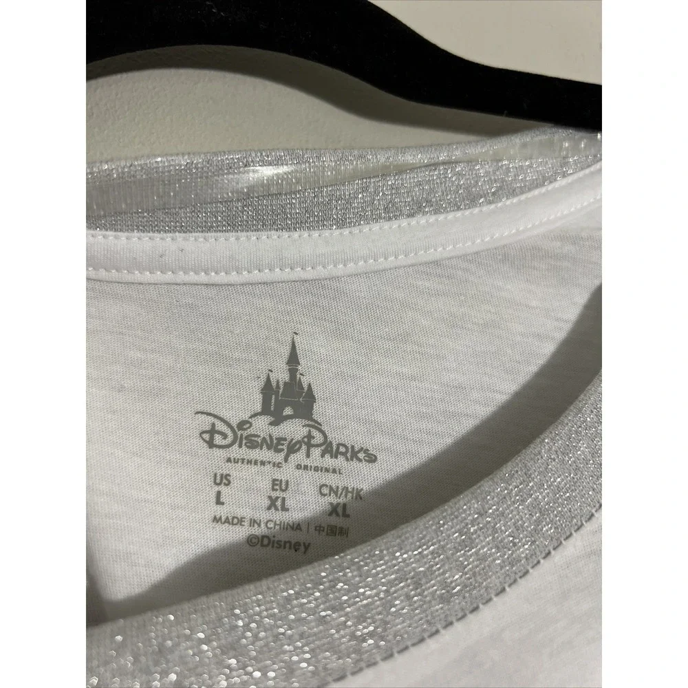 Walt Disney World - Minnie Mouse Tee Shirt Size Large Disney Parks White Glitter